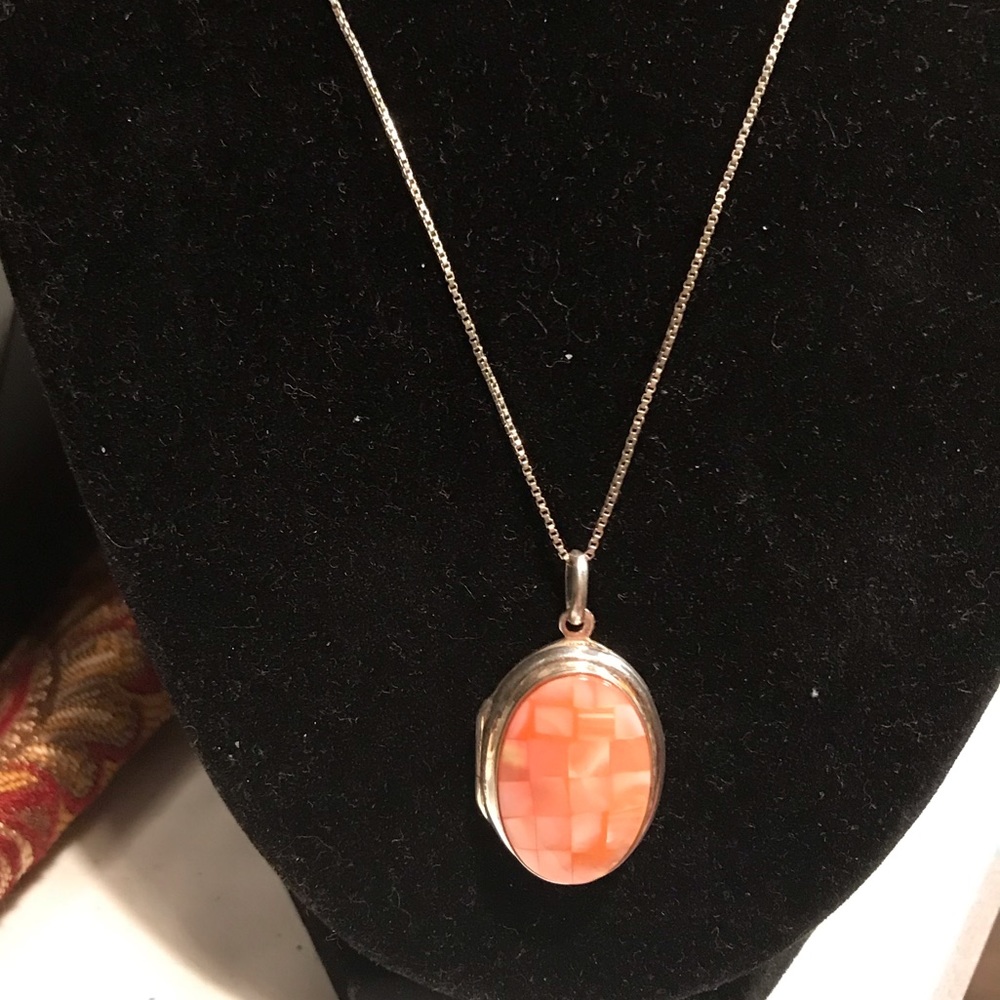 Sterling Silver Abalone Shell Pendant Locket with silver chain 18”